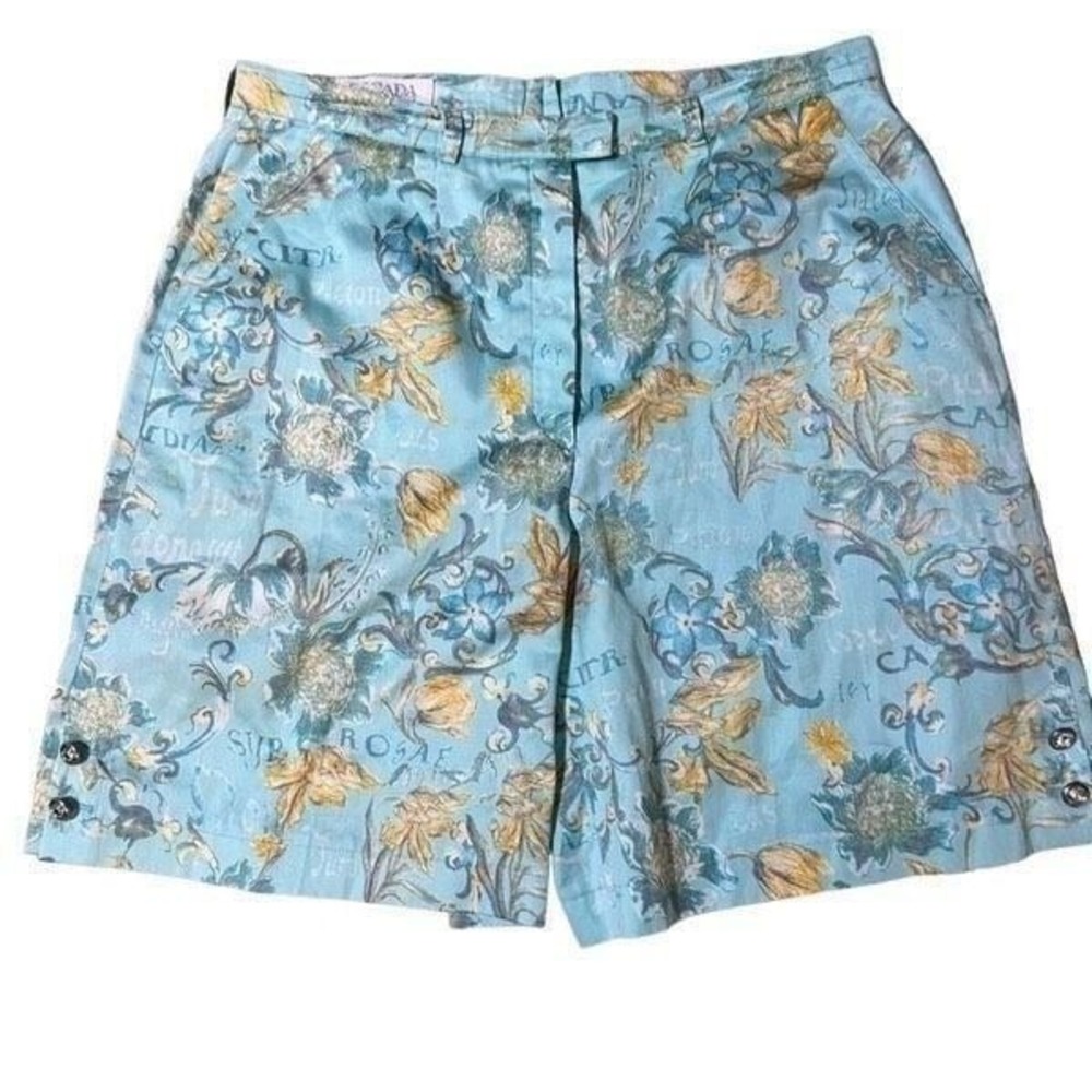 Stunning Escada Margaret Ley Brushed Cotton Blue Floral Shorts EU 42- 10